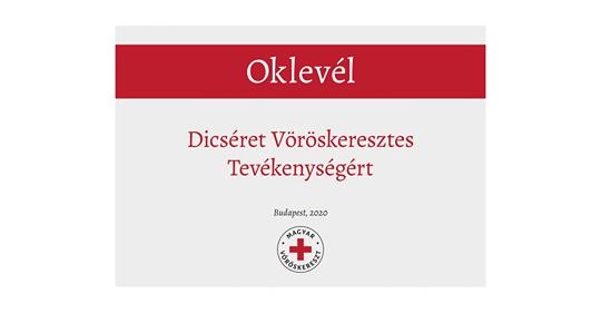 A Magyar Vöröskereszt Oklevelét nyerte el a Szent-Györgyi